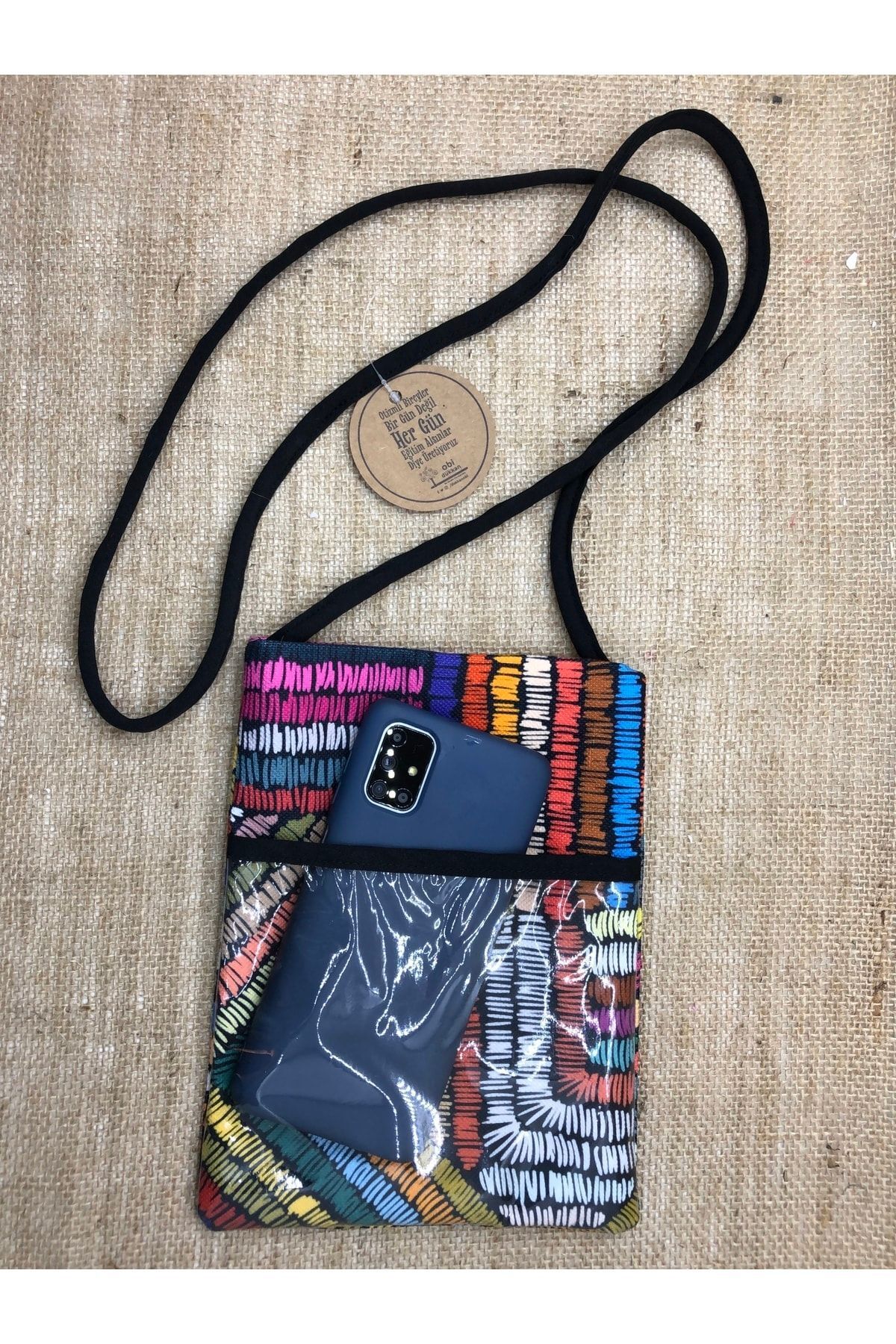 Renkli Çizgiler Dijital Baskı Çapraz Çanta