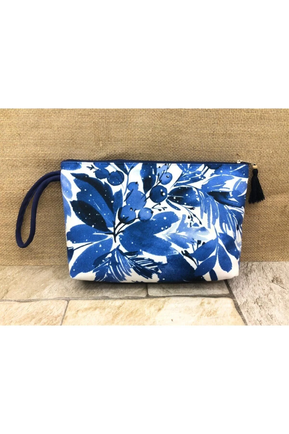 Mavi Çiçekli Portföy Çanta