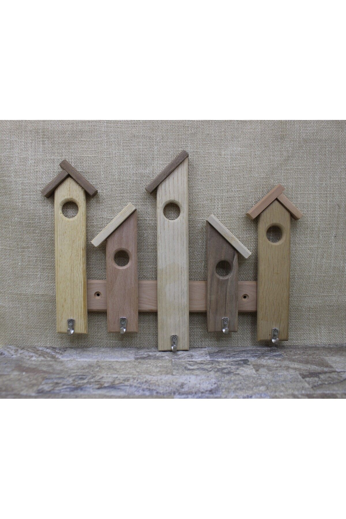 Ahşap Evler Anahtar Askısı Kahve Tonları