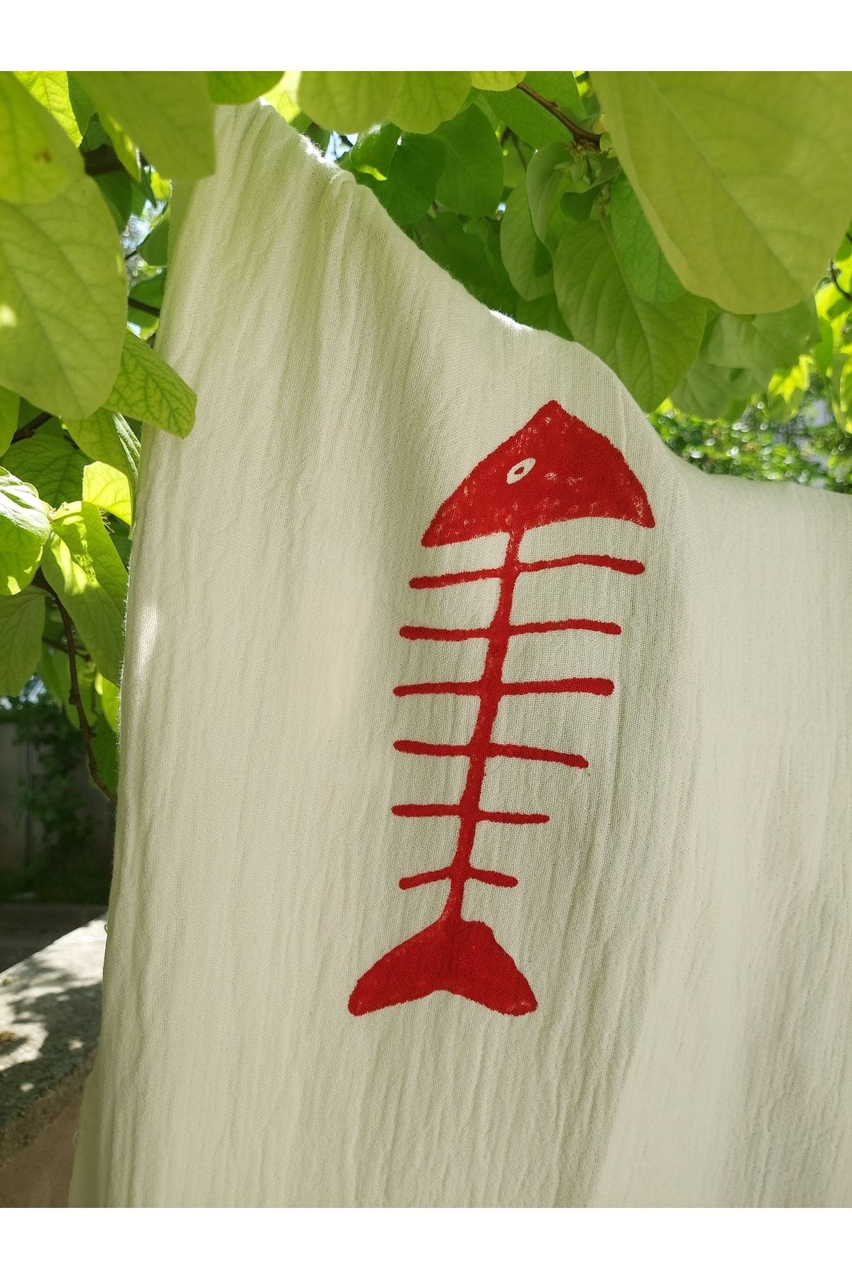 Tahta Baskı Balıklı Peştemal