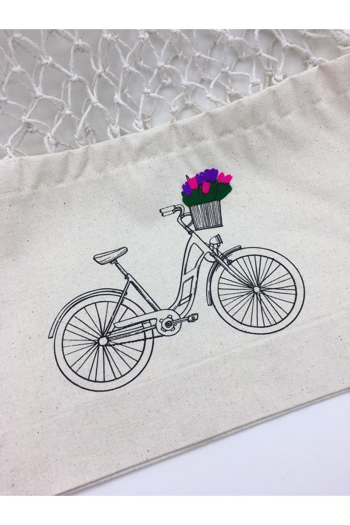 Nakışlı Bisiklet Baskılı Çevre Dostu File Çanta