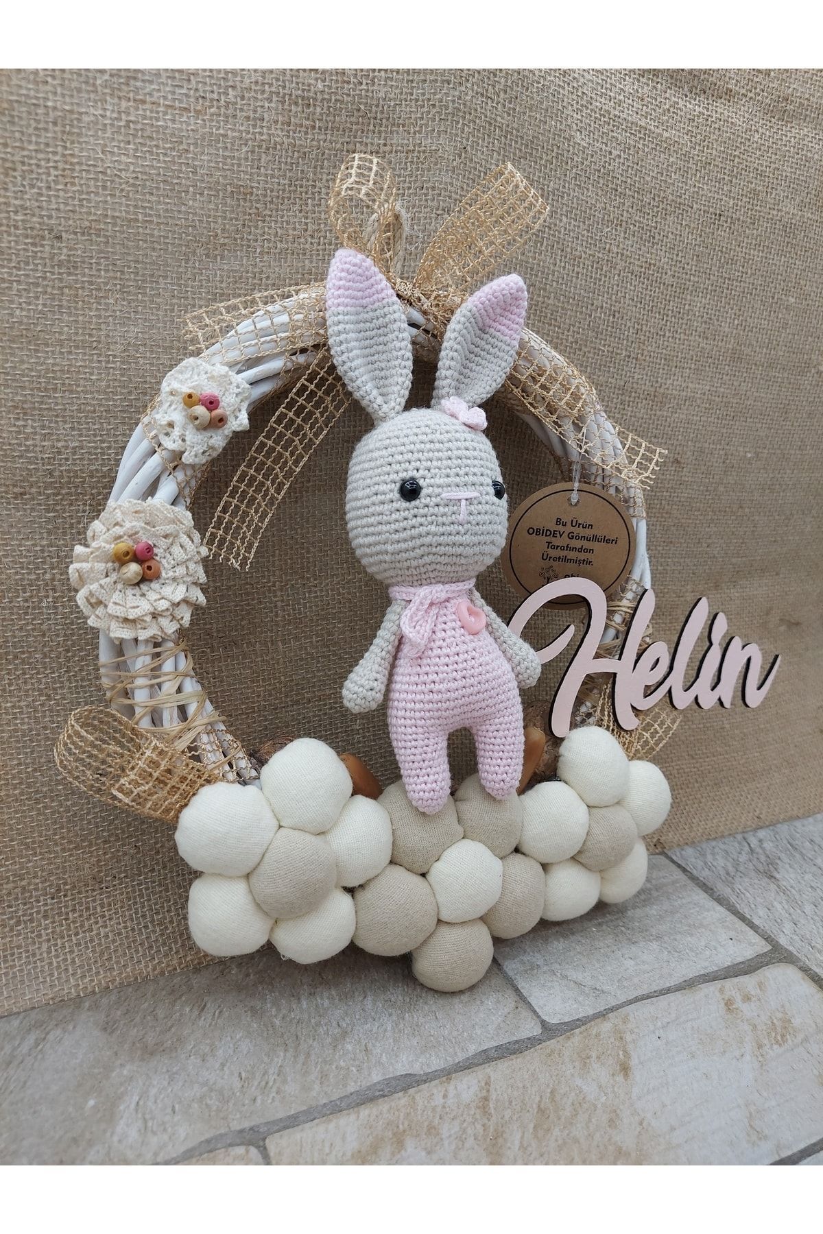 Kız Bebek Pembe Amigurumi Örgülü Kapı Süsü