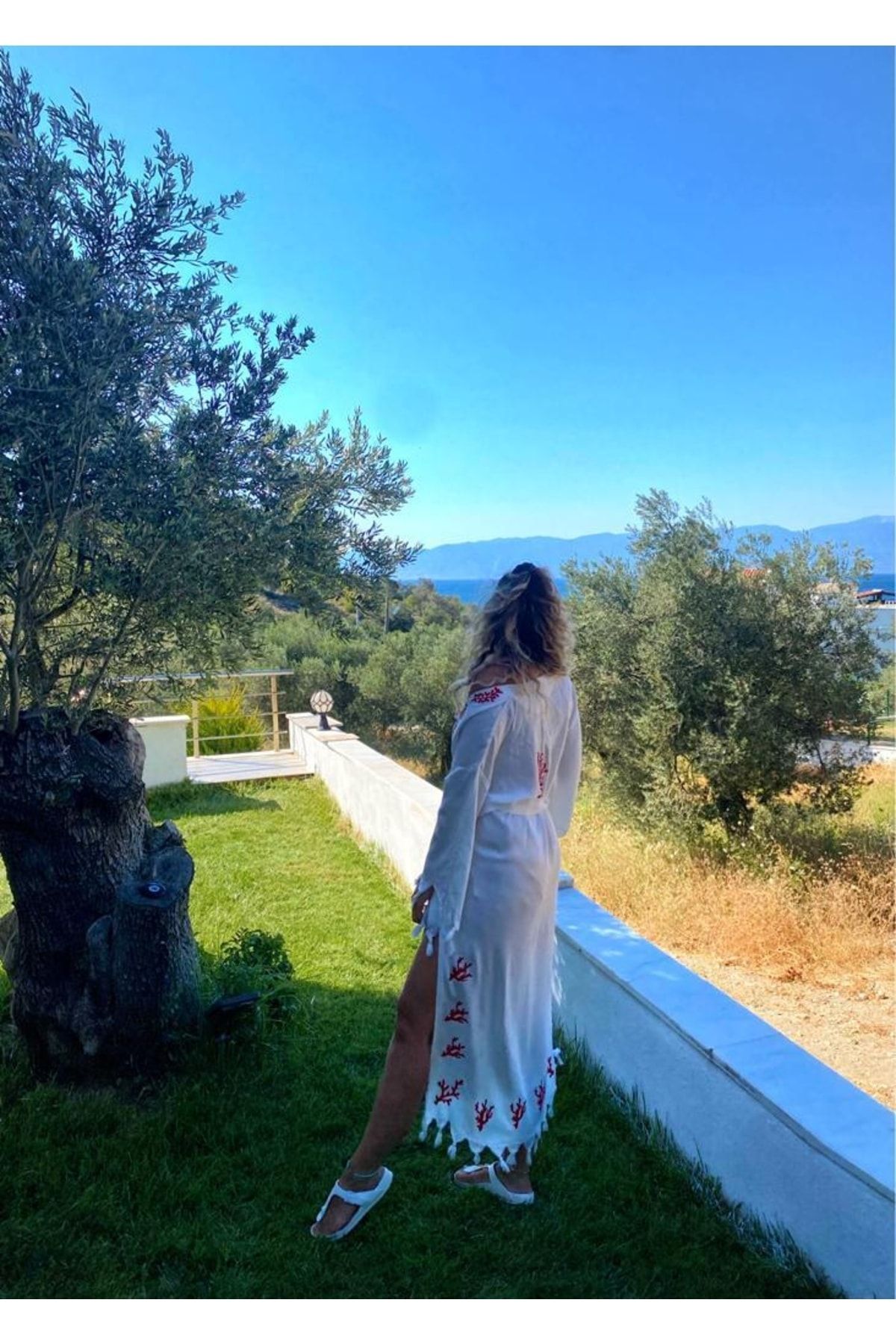 Kırmızı Mercan Baskılı Kimono&kaftan