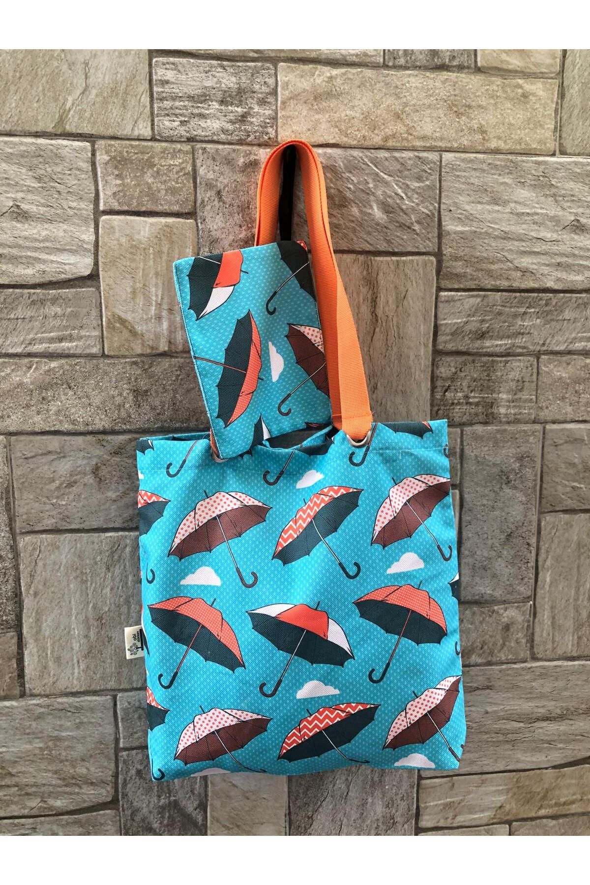 Uçan Şemsiyeler Desenli Dijital Baskı Kol Çantası-küçük Cüzdanlı