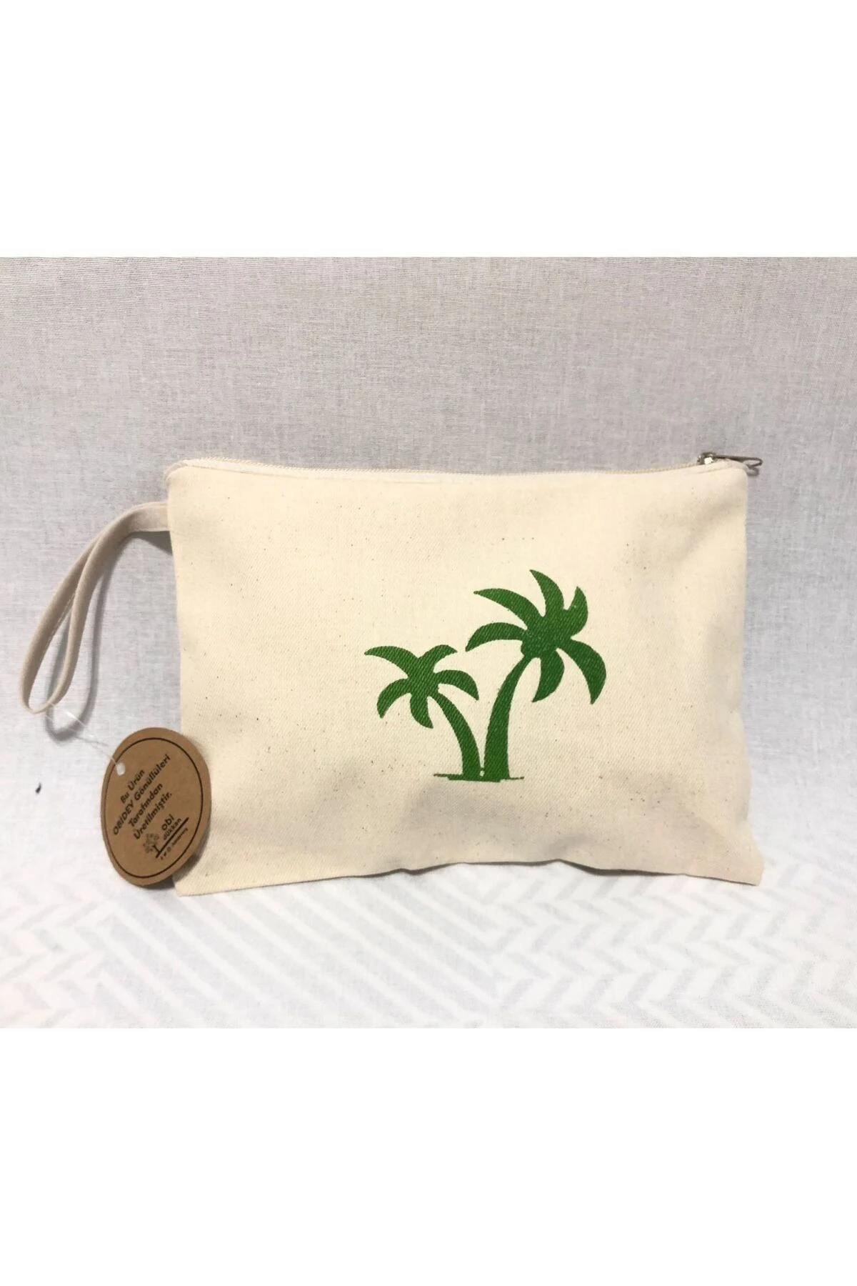 Tahta Baskı Palmiye Desenli Clutch ,Portföy Çanta,Makyaj Çantası