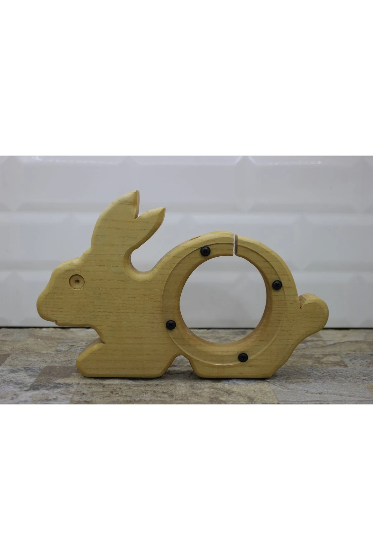 Tavşan Figürlü Masif Ahşap Kumbara