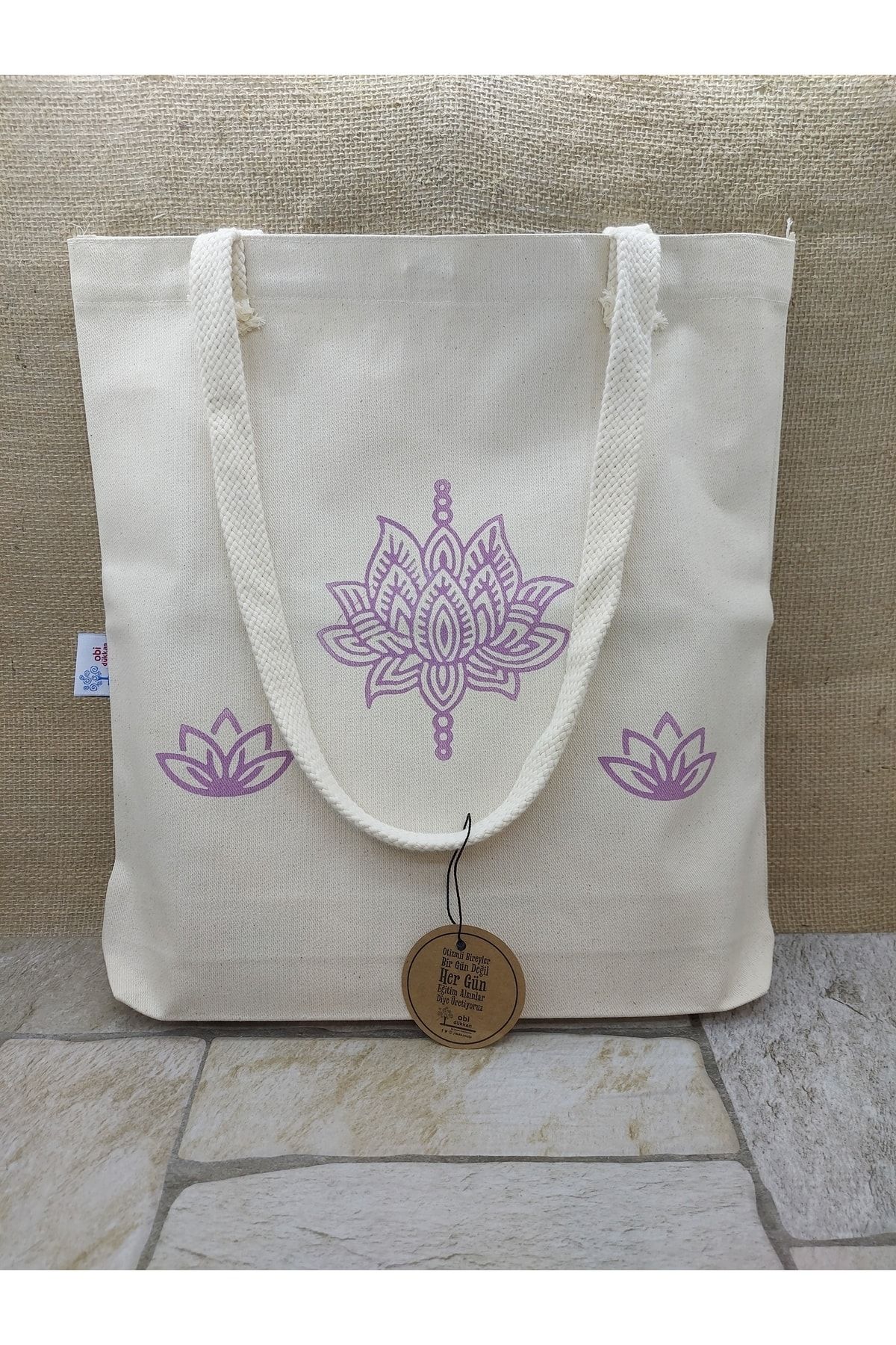 Lotus Çiçeği Baskılı Çanta
