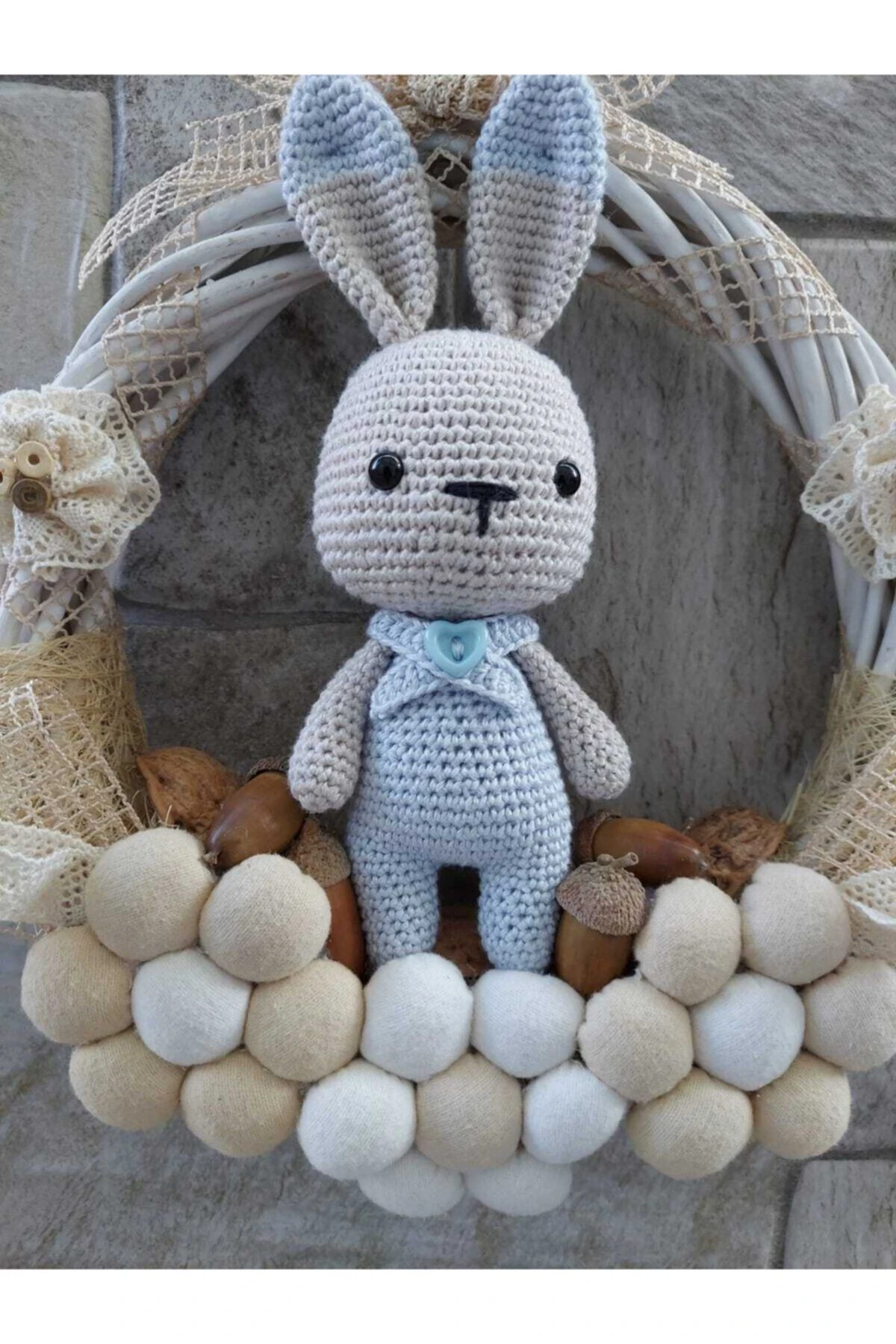 Erkek Bebek Mavili Amigurumi Örgülü Kapı Süsü