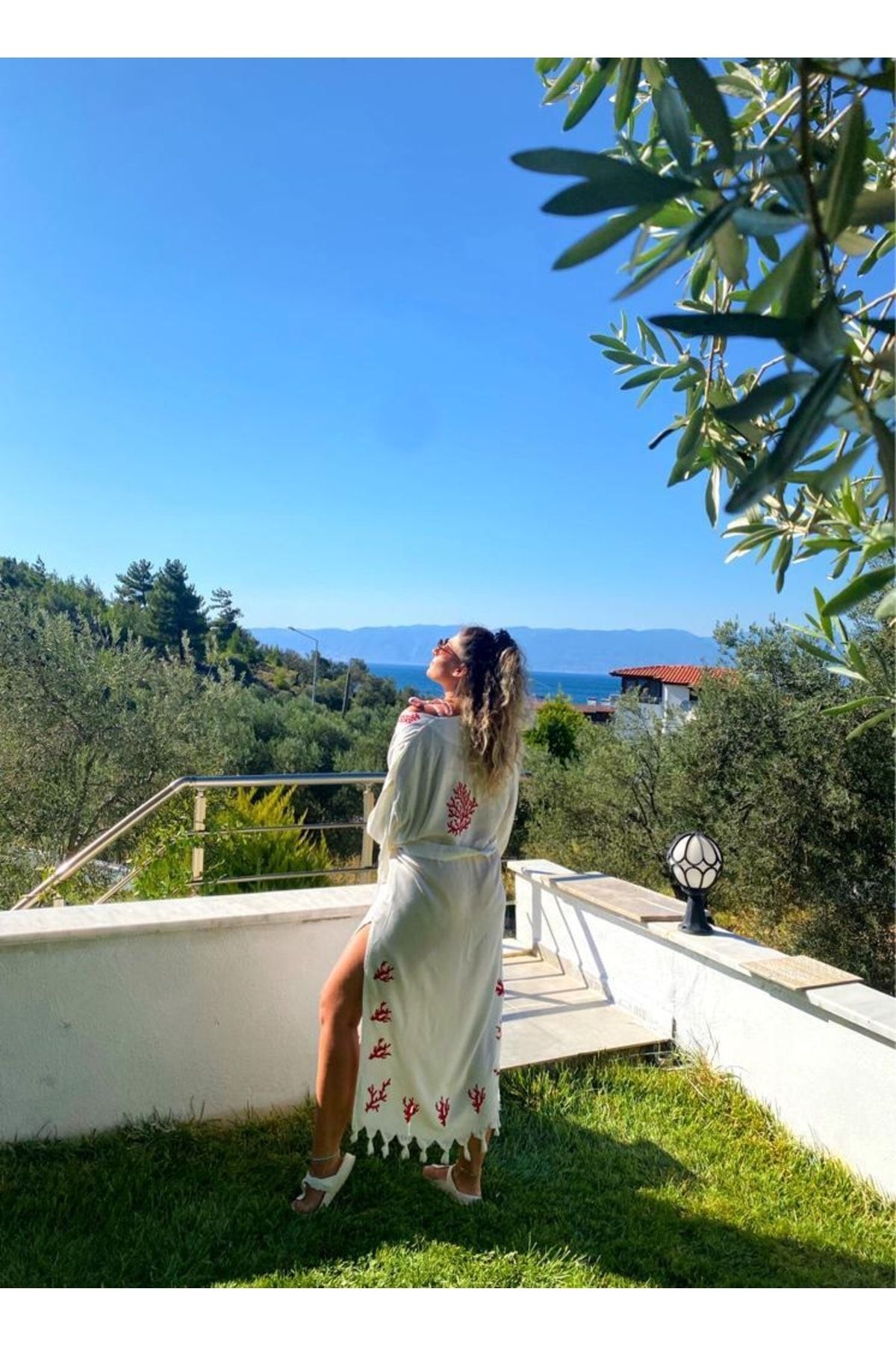 Kırmızı Mercan Baskılı Kimono&kaftan