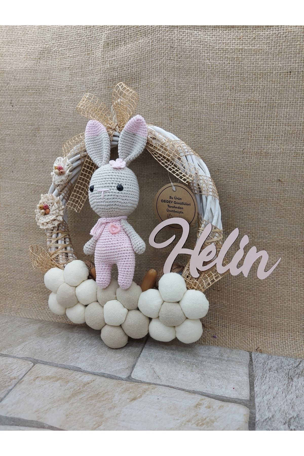 Kız Bebek Pembe Amigurumi Örgülü Kapı Süsü