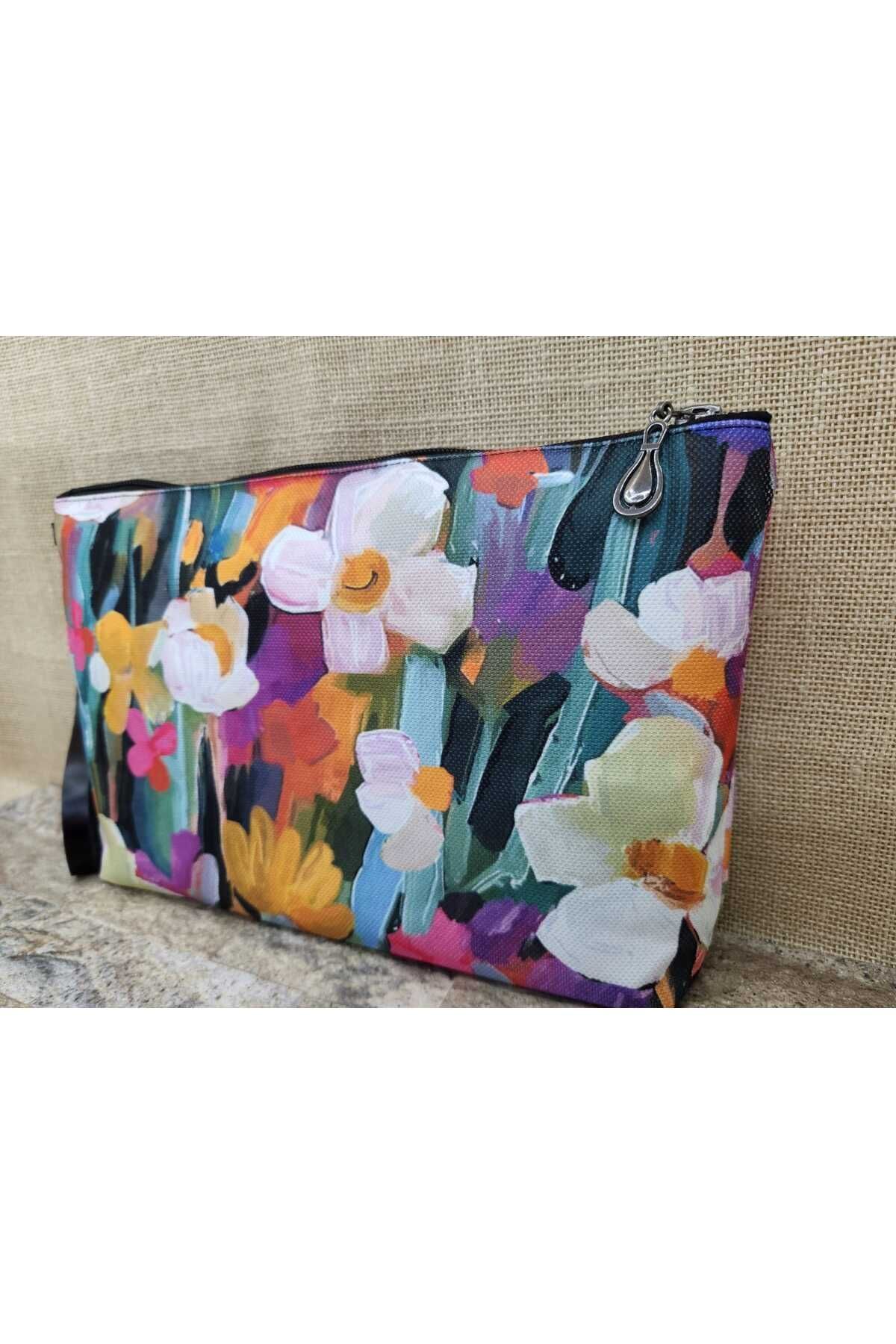 Yağlıboya  Çiçek Desenli Portföy Çanta