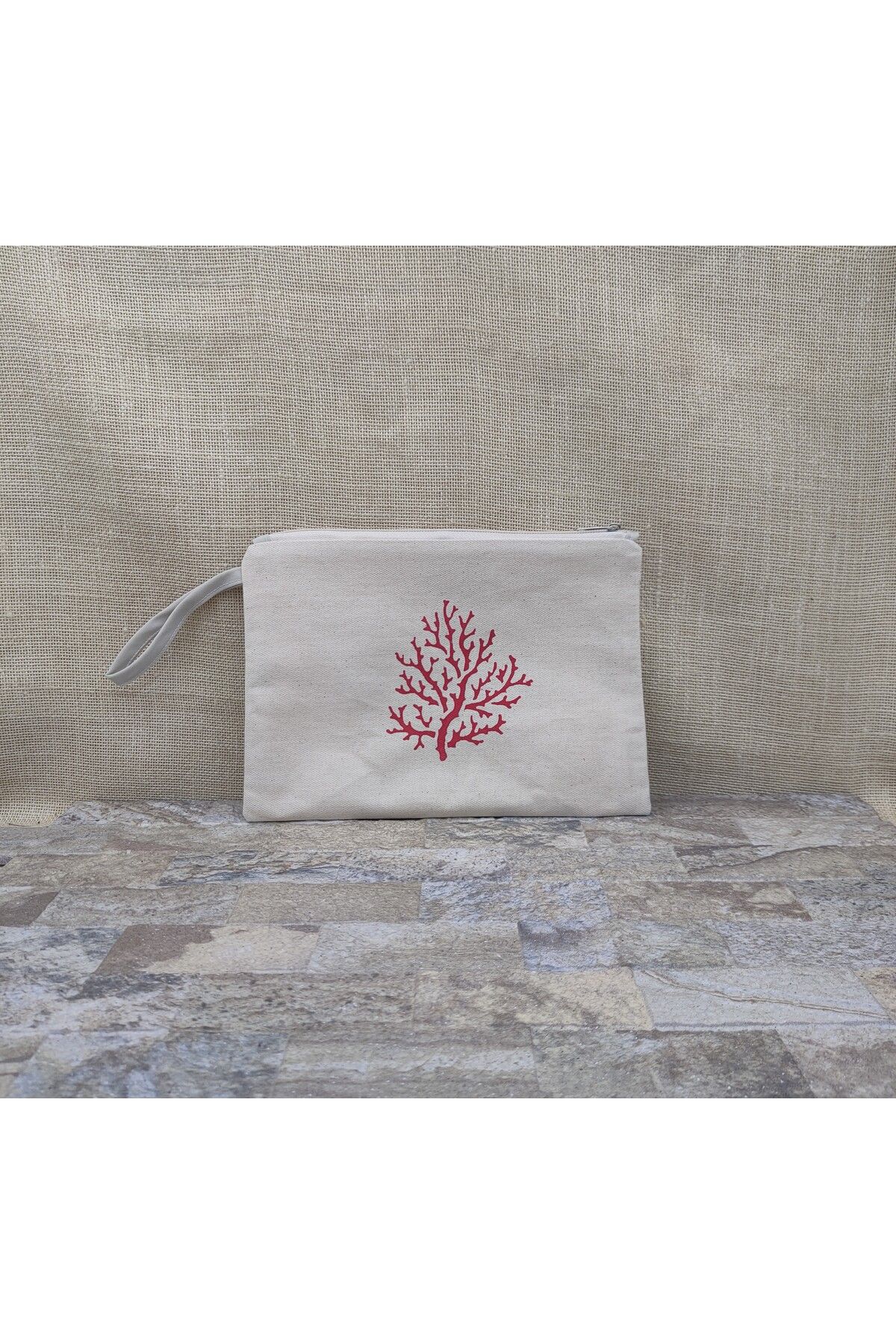 Tahta Baskı Mercan Desenli Clutch,Portföy,Makyaj Çantası