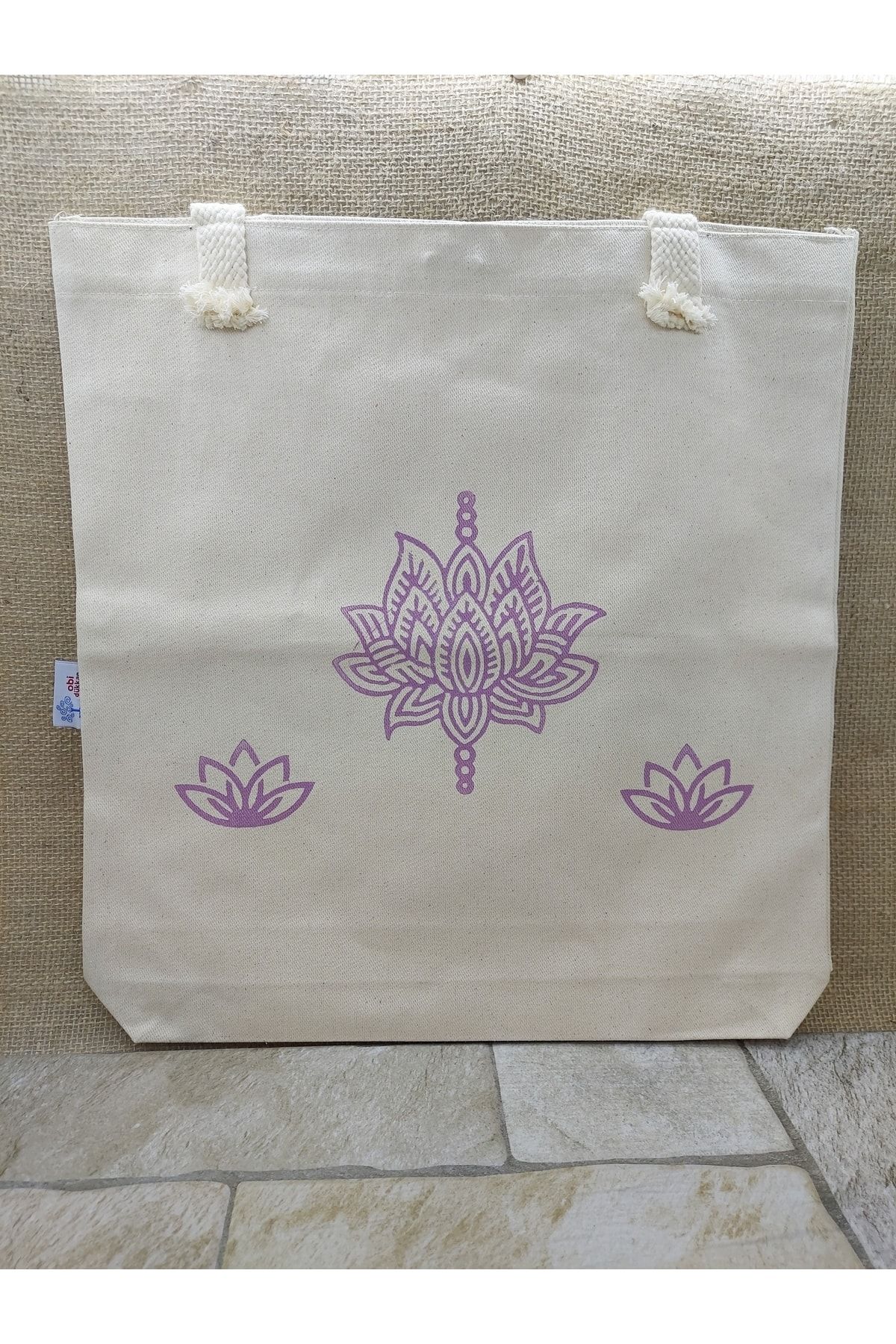 Lotus Çiçeği Baskılı Çanta