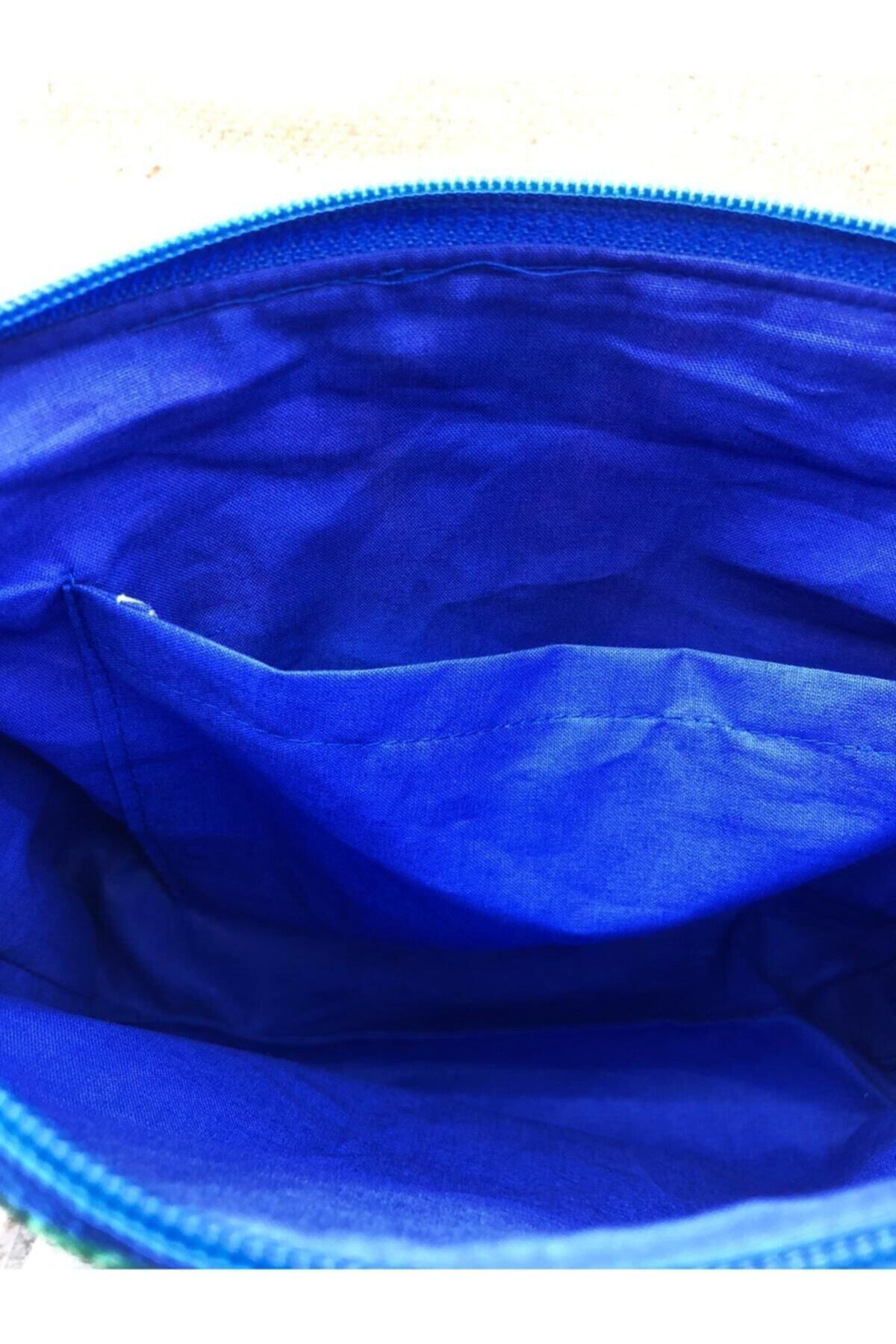 Mavi Çiçekli Portföy Çanta