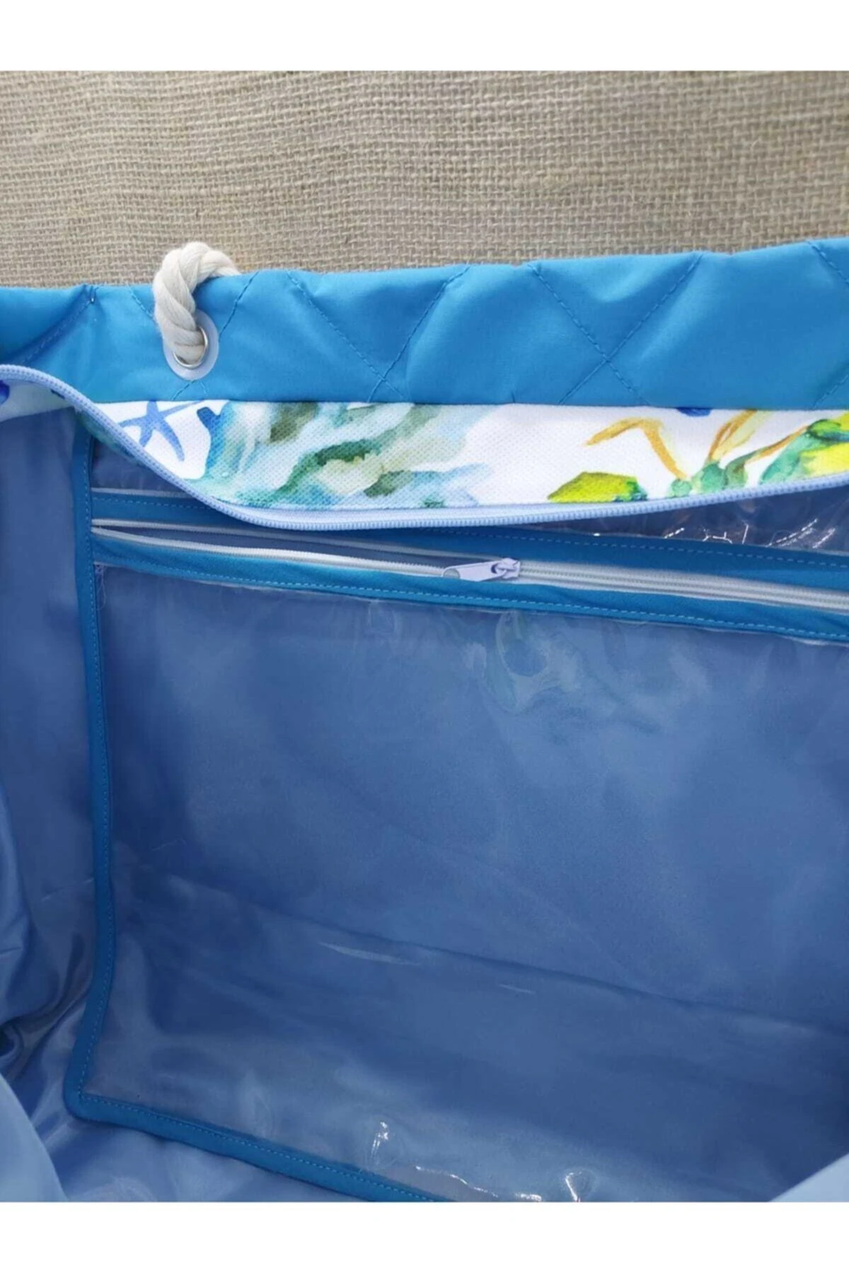 Su İtici Mavi Kapitoneli Plaj Çantası 55x39 cm