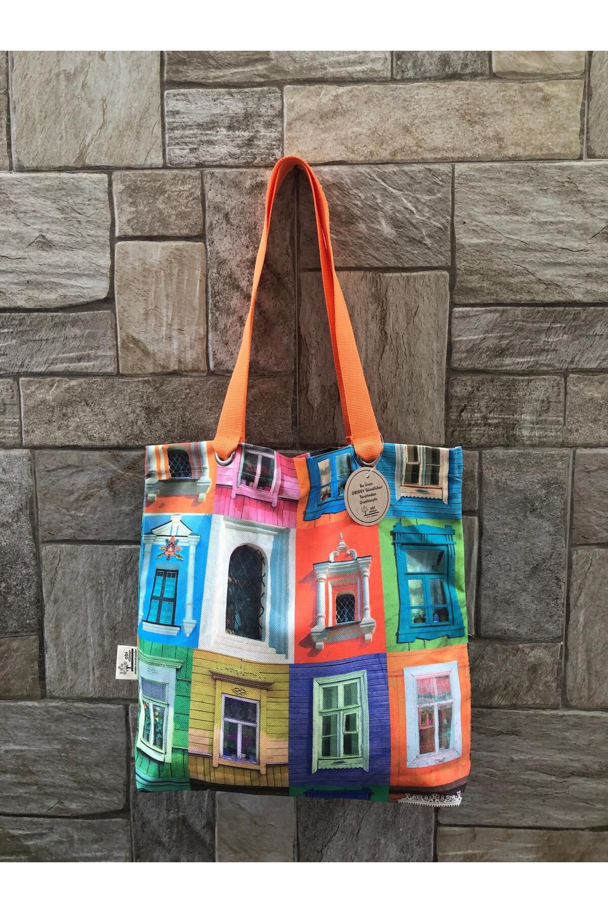 Pencereler Desenli Dijital Baskı Kol Çantası-küçük Cüzdanlı