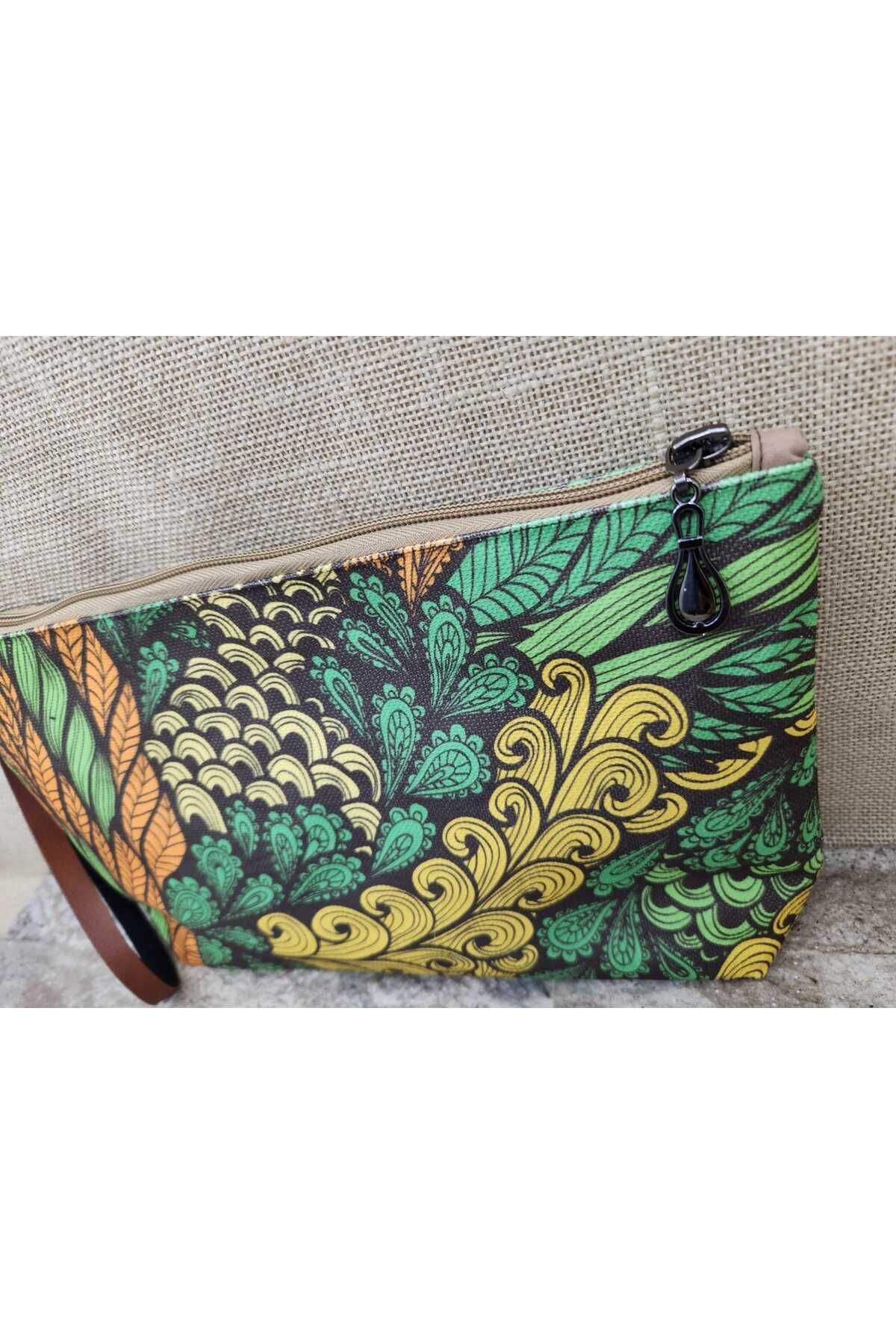 Yeşil Orman Çiçekleri Portföy Çanta