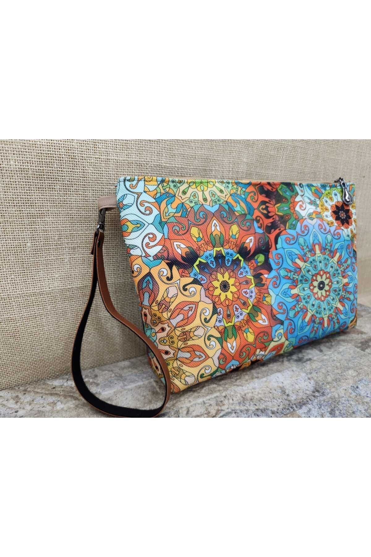 Karışık Renkli Mandala Portföy Çanta