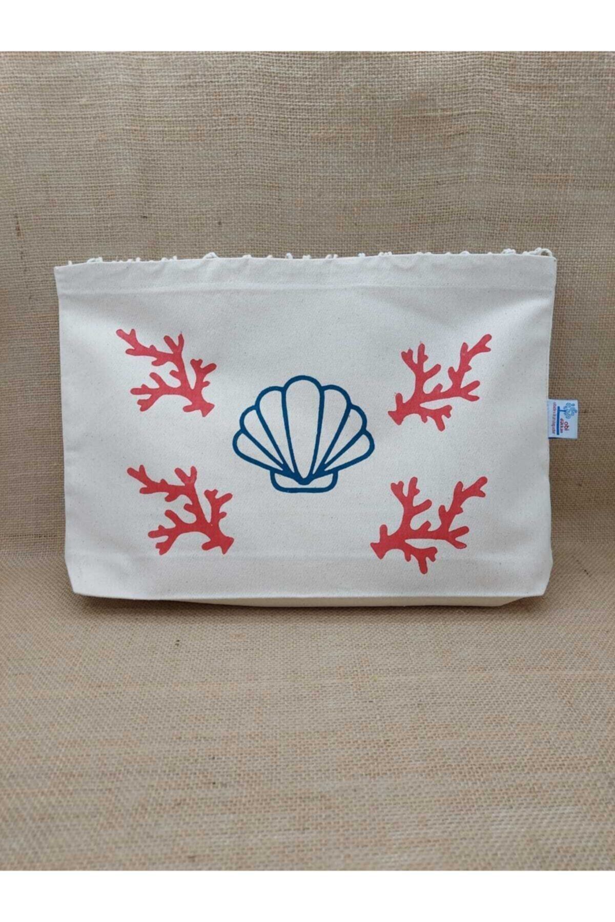 Deniz Kabuğu Desenli Baskı File Çanta