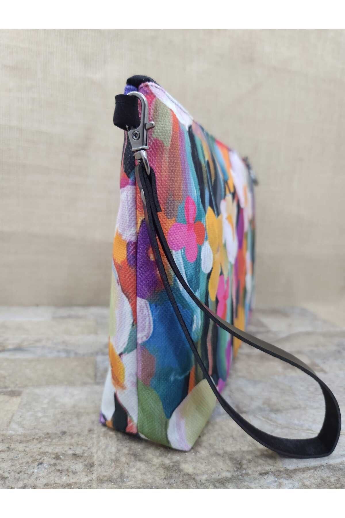 Yağlıboya  Çiçek Desenli Portföy Çanta