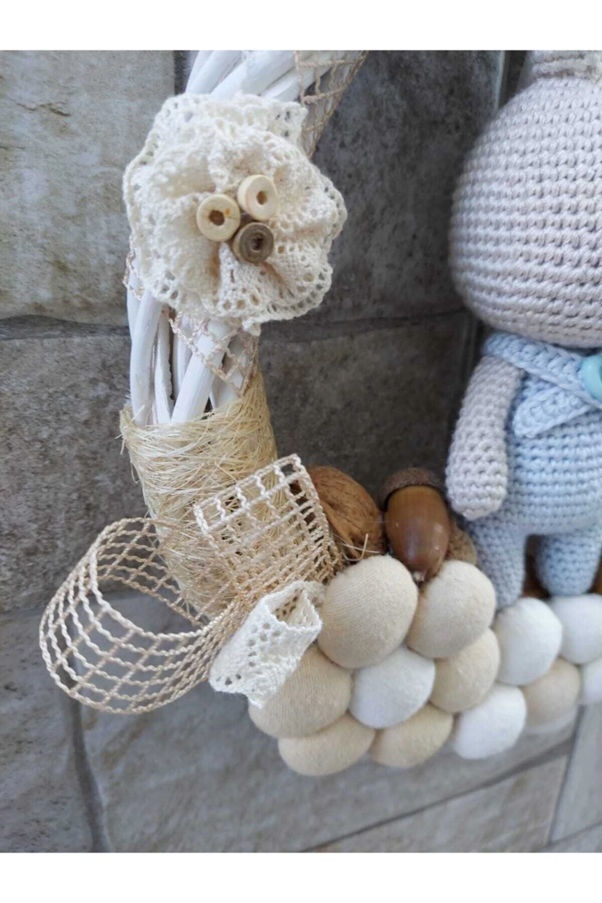 Erkek Bebek Mavili Amigurumi Örgülü Kapı Süsü