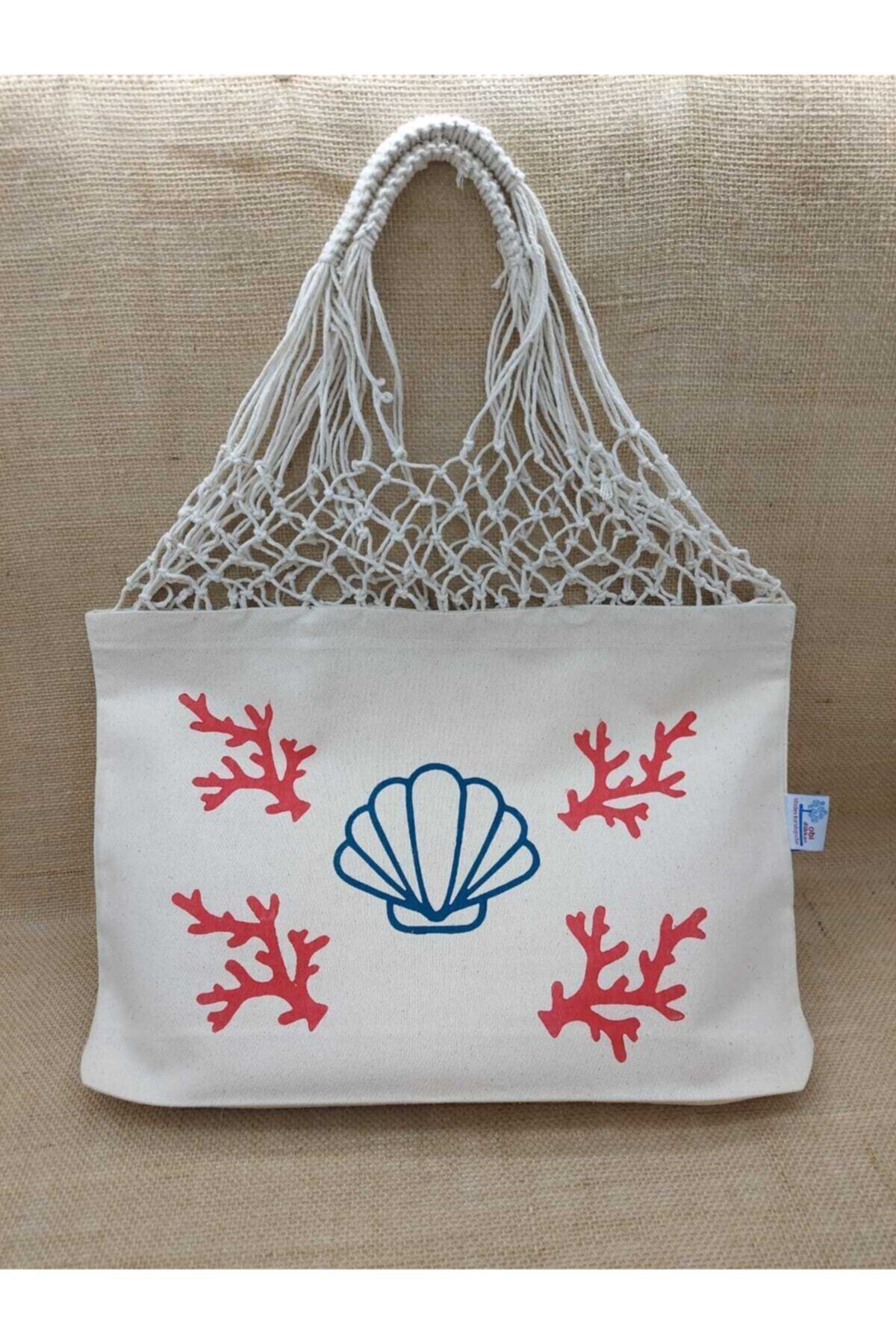 Deniz Kabuğu Desenli Baskı File Çanta