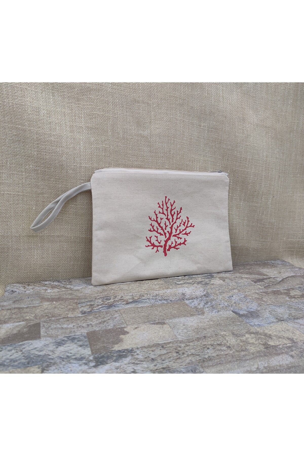 Tahta Baskı Mercan Desenli Clutch,Portföy,Makyaj Çantası