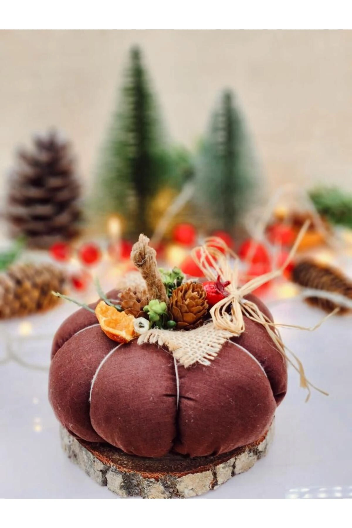 Kahverengi Kumaş Kabak Süs