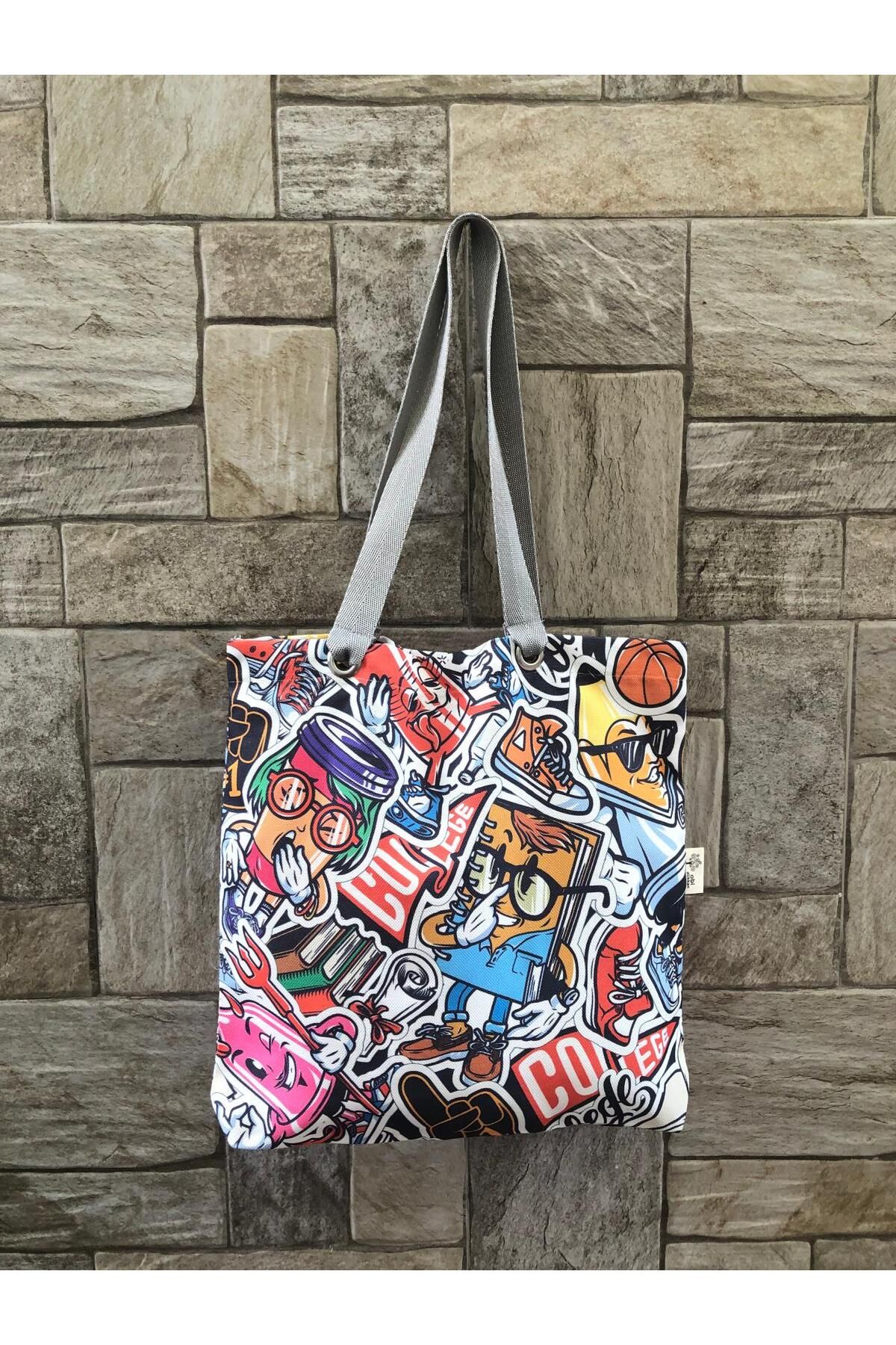 Pop Art Desenli Dijital Baskı Kol Çantası-küçük Cüzdanlı