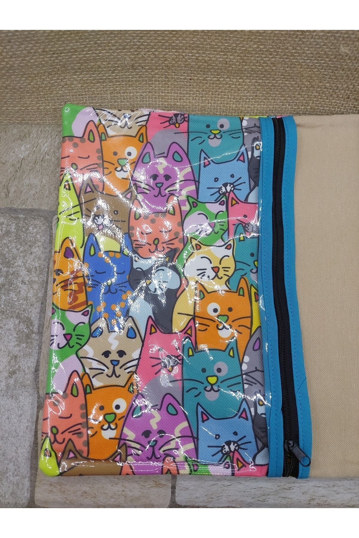 Rengarenk Mavili Kedili Organizer Çanta