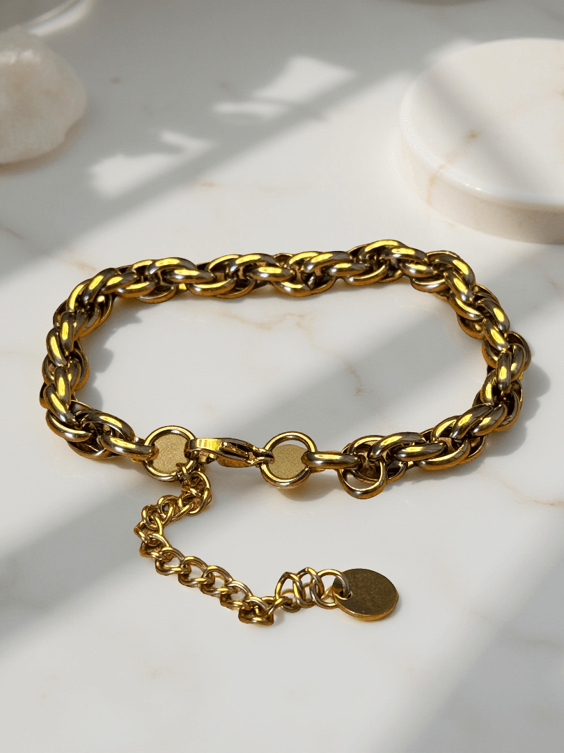Zincirli Gold Renkli Çelik Bileklik