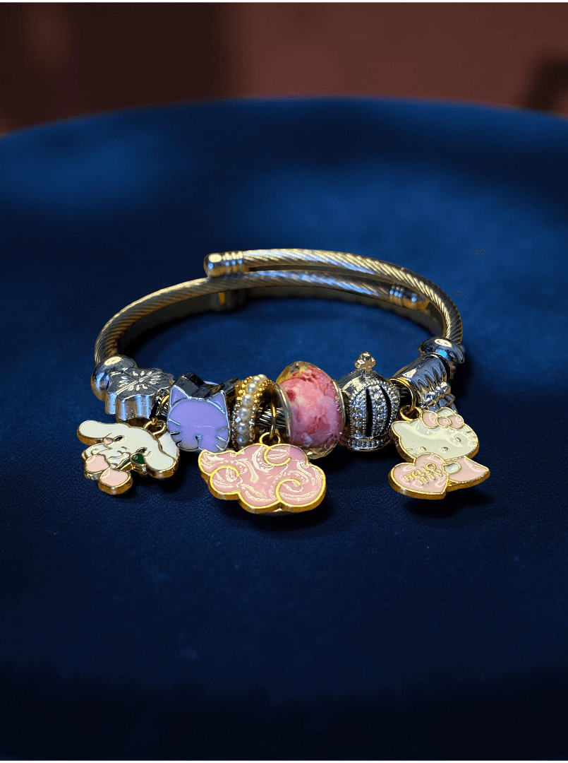 Fil ve Hello Kitty Figürlü Çelik Pandora Bileklik