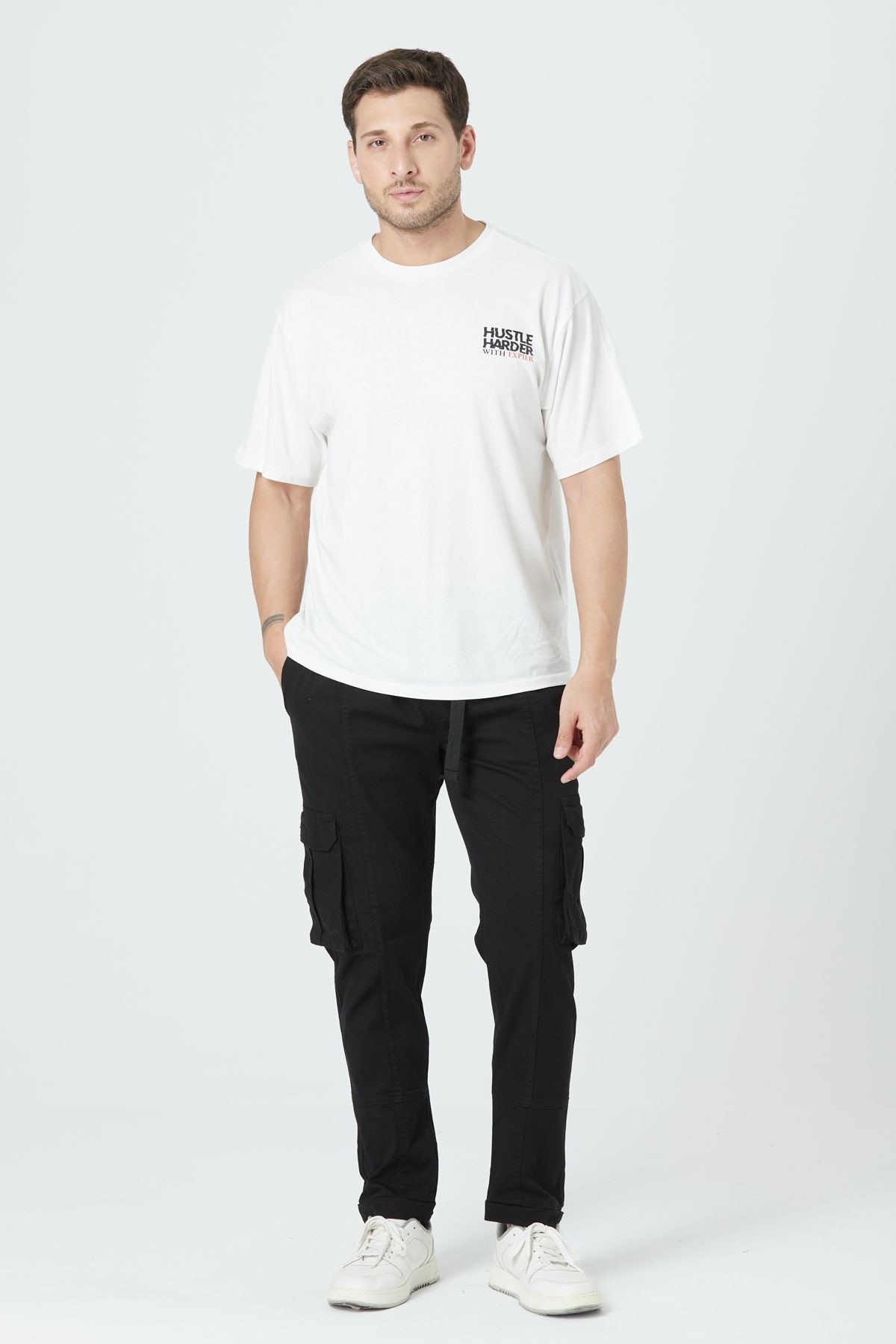 LASTİKLİ KARGO CEP PANTOLON - Siyah