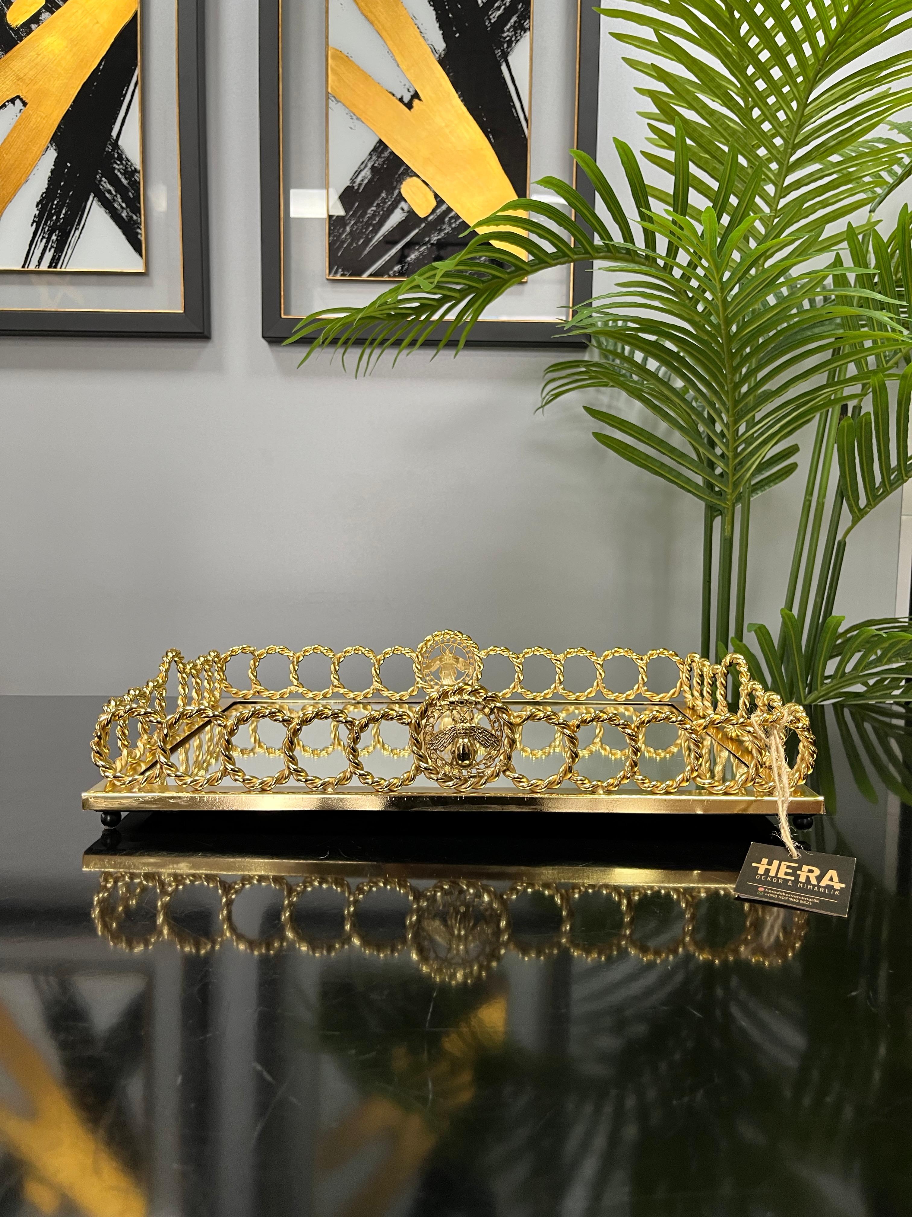 BROŞ DETAYLI ZİNCİR TEPSİ - Gold