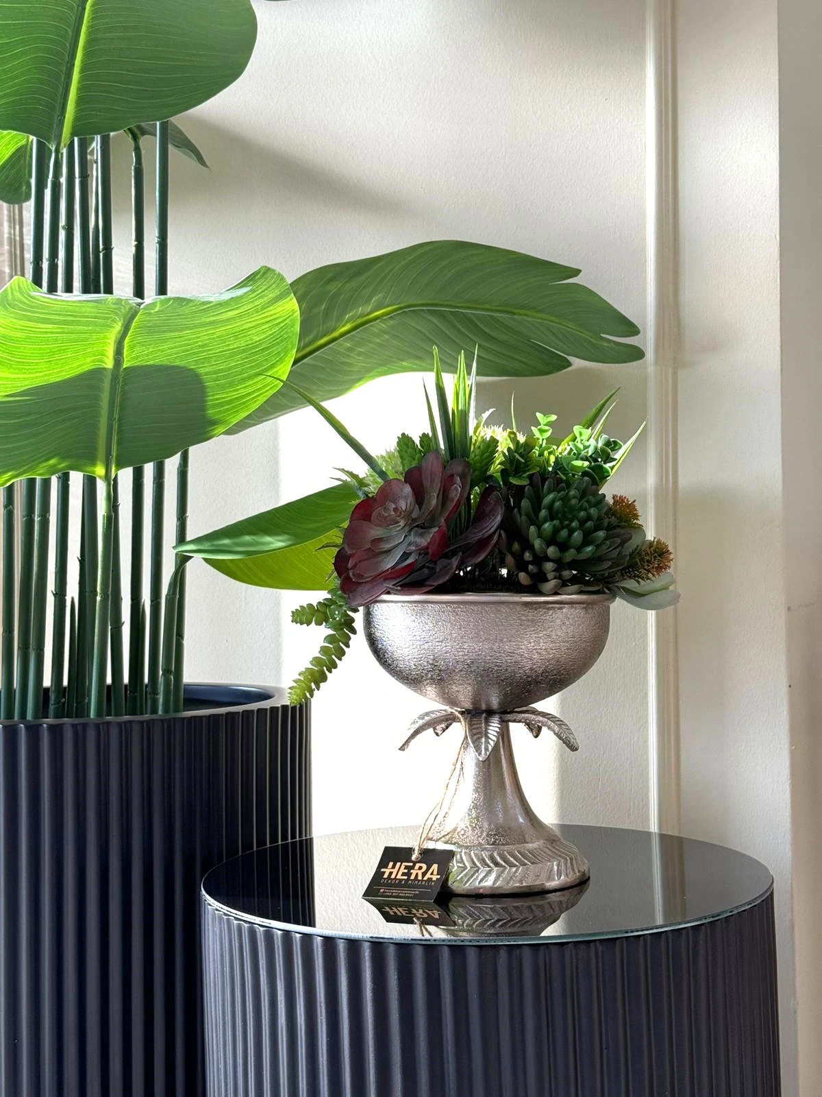 YAPRAK MODEL SAKSI SUKULENT ARANJMANI - Gümüş