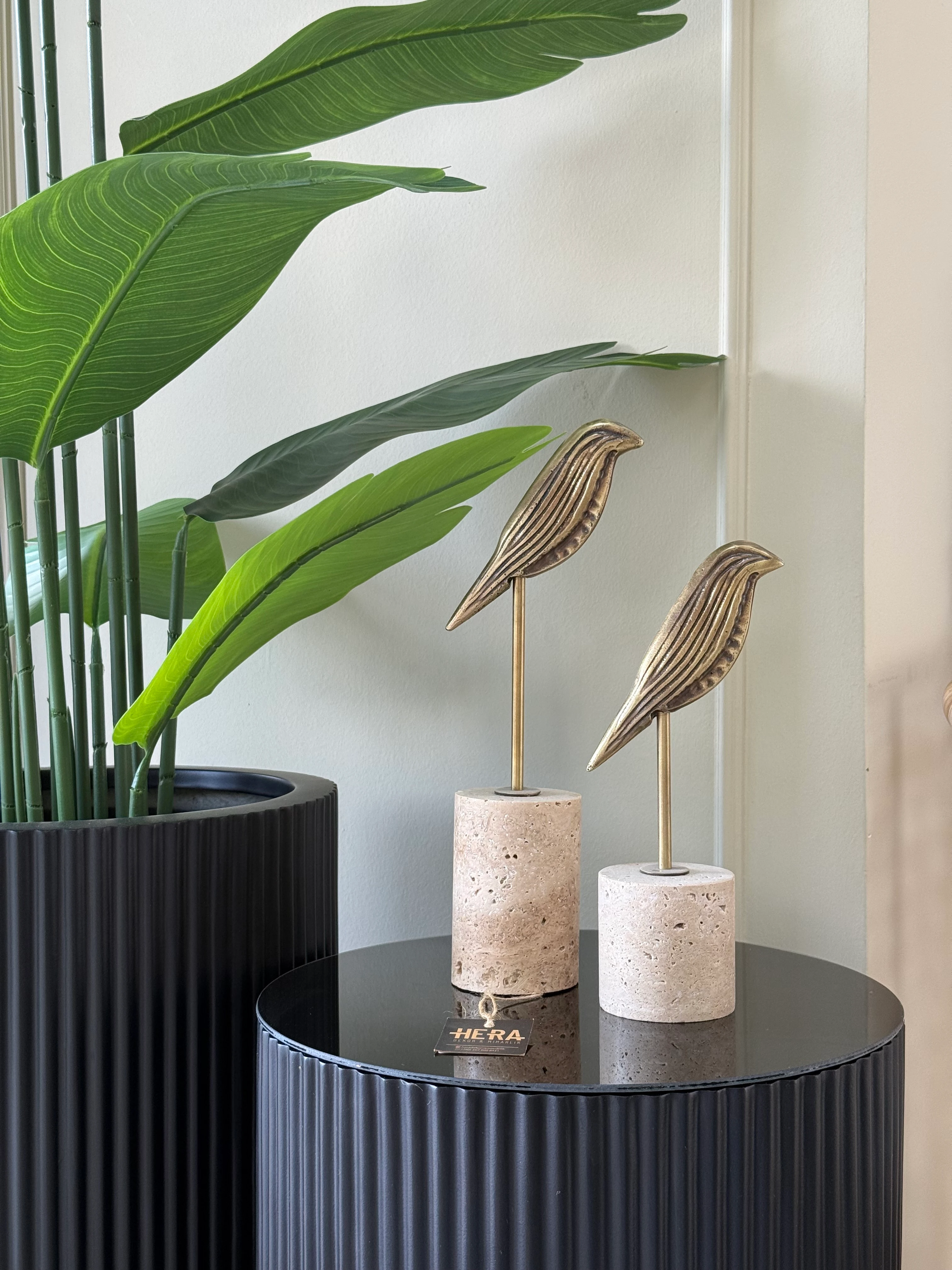 2Lİ TRAVERTEN DETAYLI KUŞ DEKOR