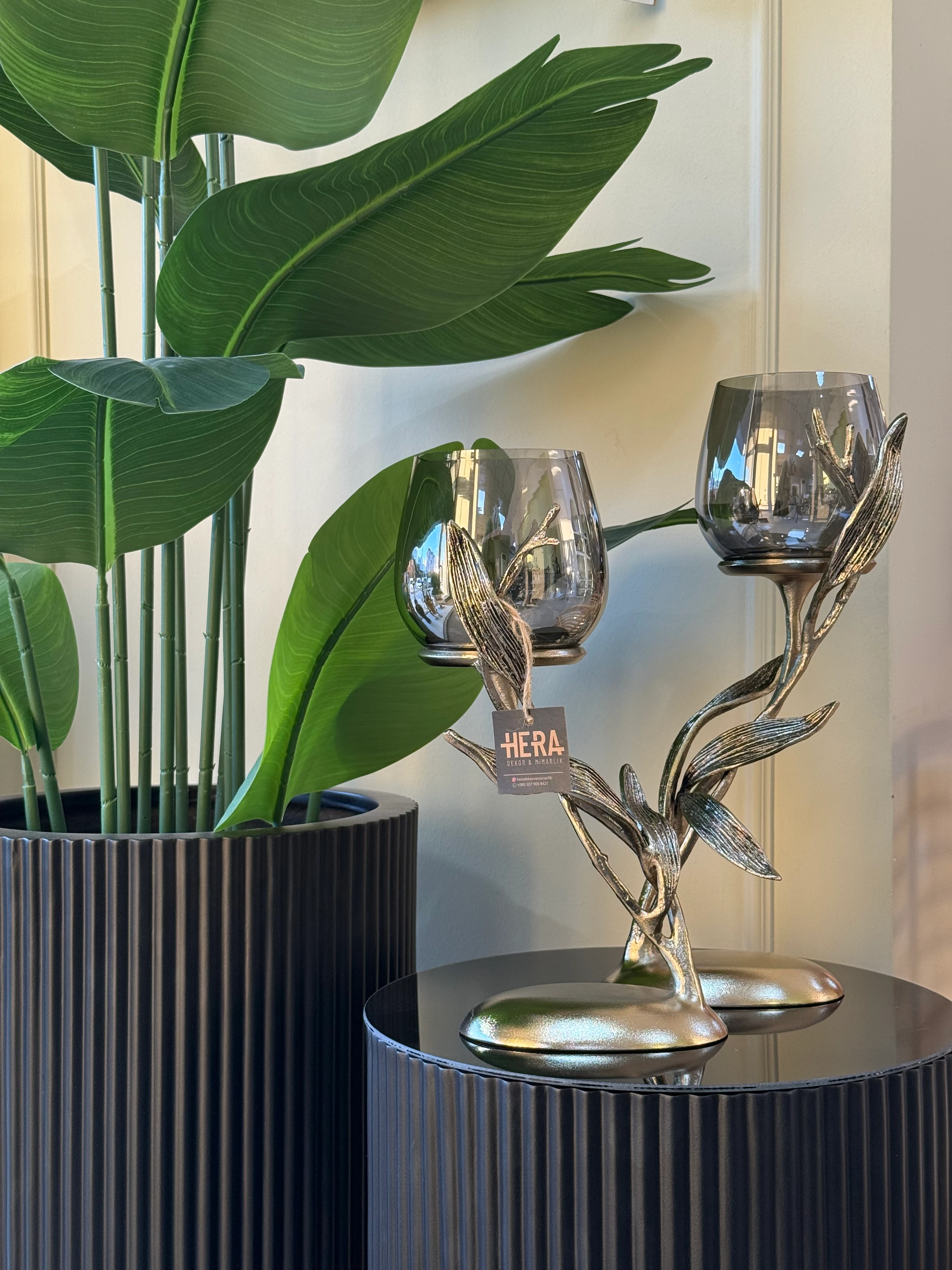 İTHAL YAPRAK DETAYLI 2Lİ ŞAMDAN