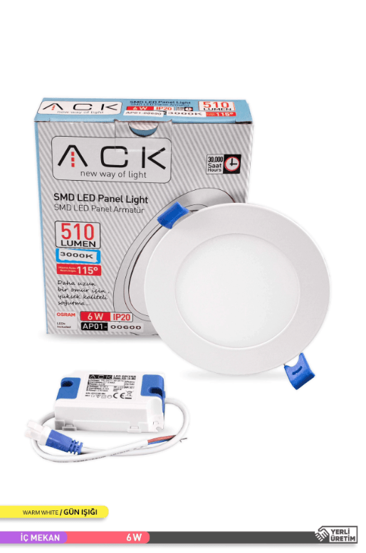 ACK Sıva Altı 6W Led Panel Günışığı Yuvarlak Panel Armatür 