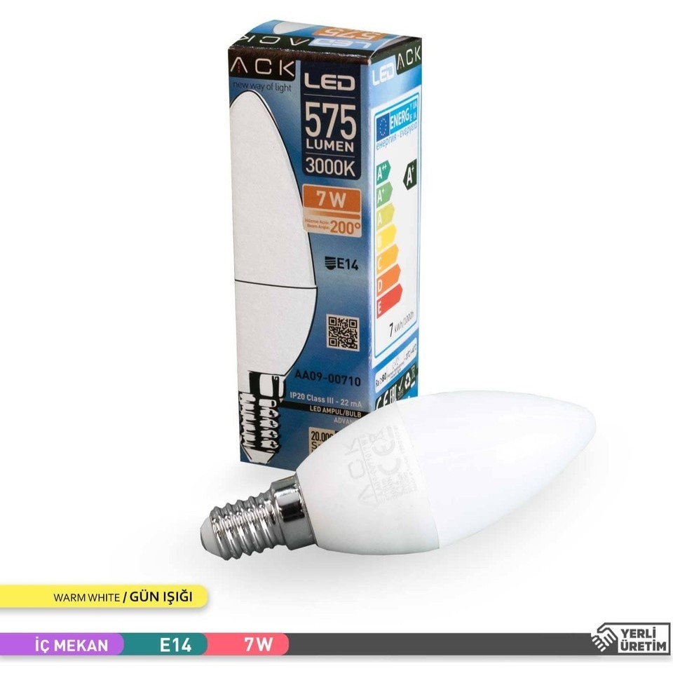 ACK 7W E14 İnce Duylu Günışığı Led Ampul 575 Lümen 