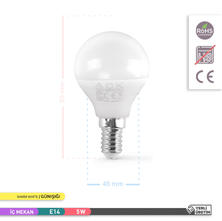 ACK 5W E14 İNCE DUYLU LED AMPUL GÜNIŞIĞI