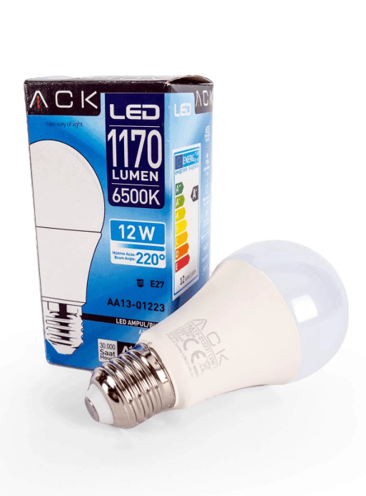 ACK 12W Beyaz Işık Led Ampul E27 Duy 1170 Lümen 