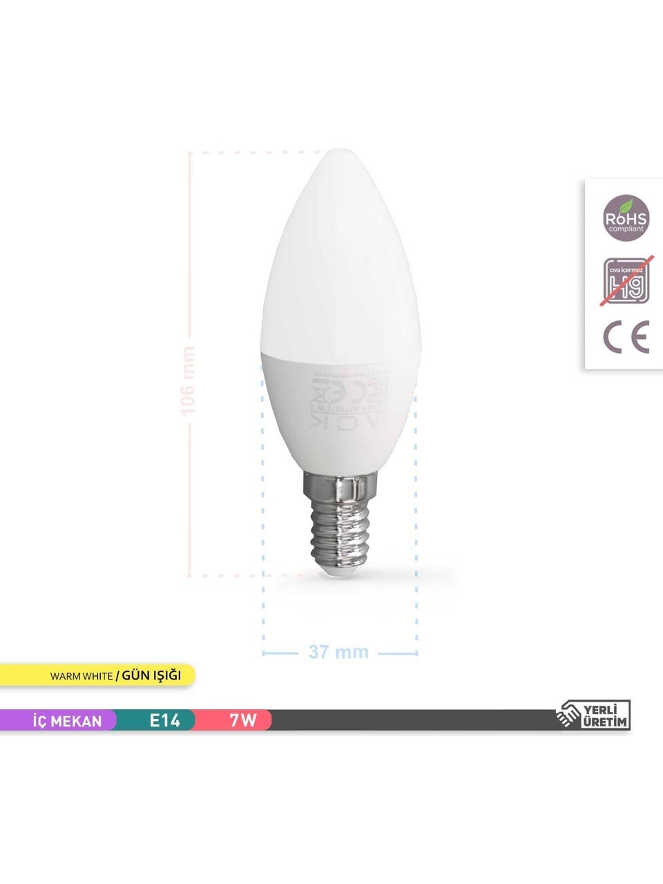ACK 7W E14 İnce Duylu Günışığı Led Ampul 575 Lümen 
