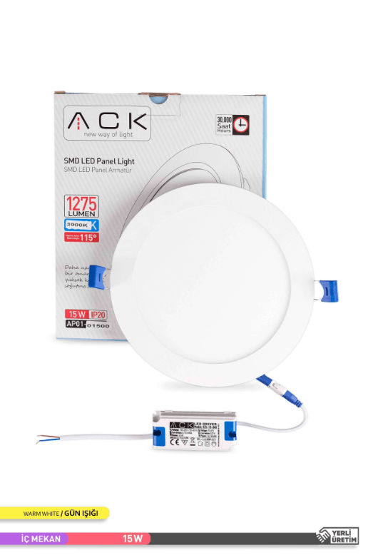 ACK Sıva Altı 15W Led Panel Günışığı Yuvarlak Panel Armatür 