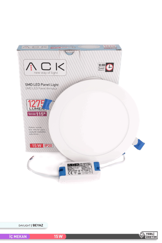 ACK Sıva Altı 15W Led Panel Beyaz Işık Yuvarlak Panel Armatür 