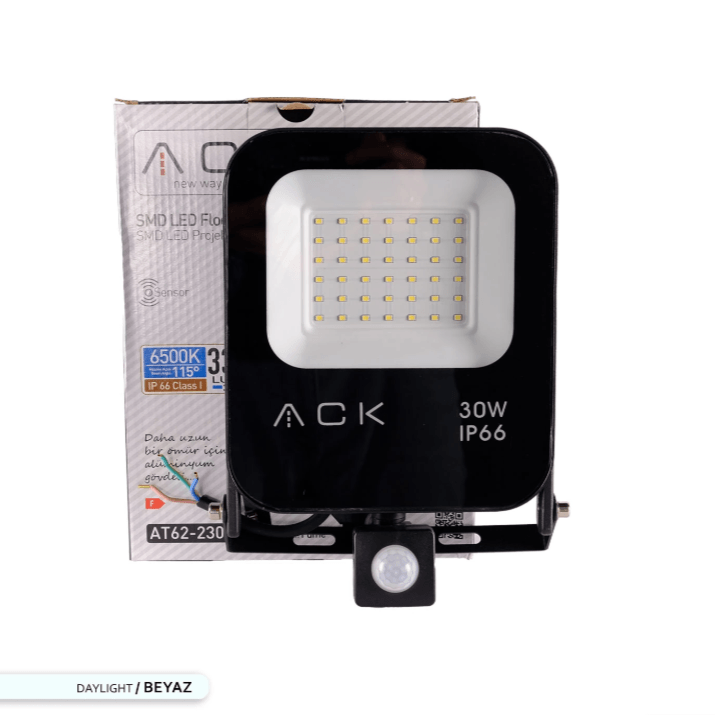ACK 30W Hareket Sensörlü Led Projektör 3360 Lümen Beyaz Işık