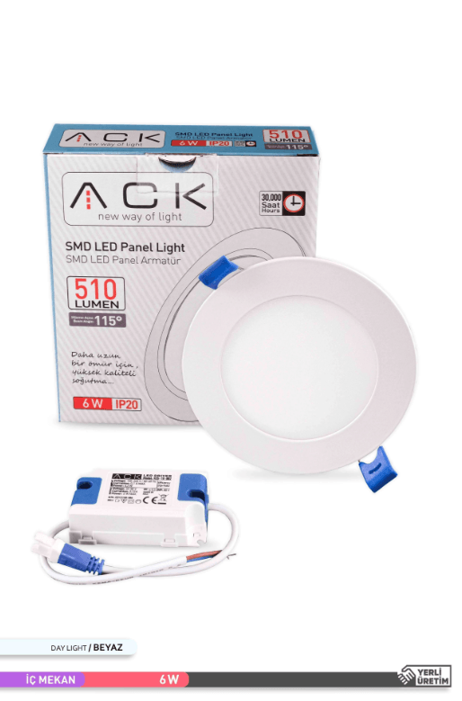 ACK Sıva Altı 6W Led Panel Beyaz Işık Yuvarlak Panel Armatür 