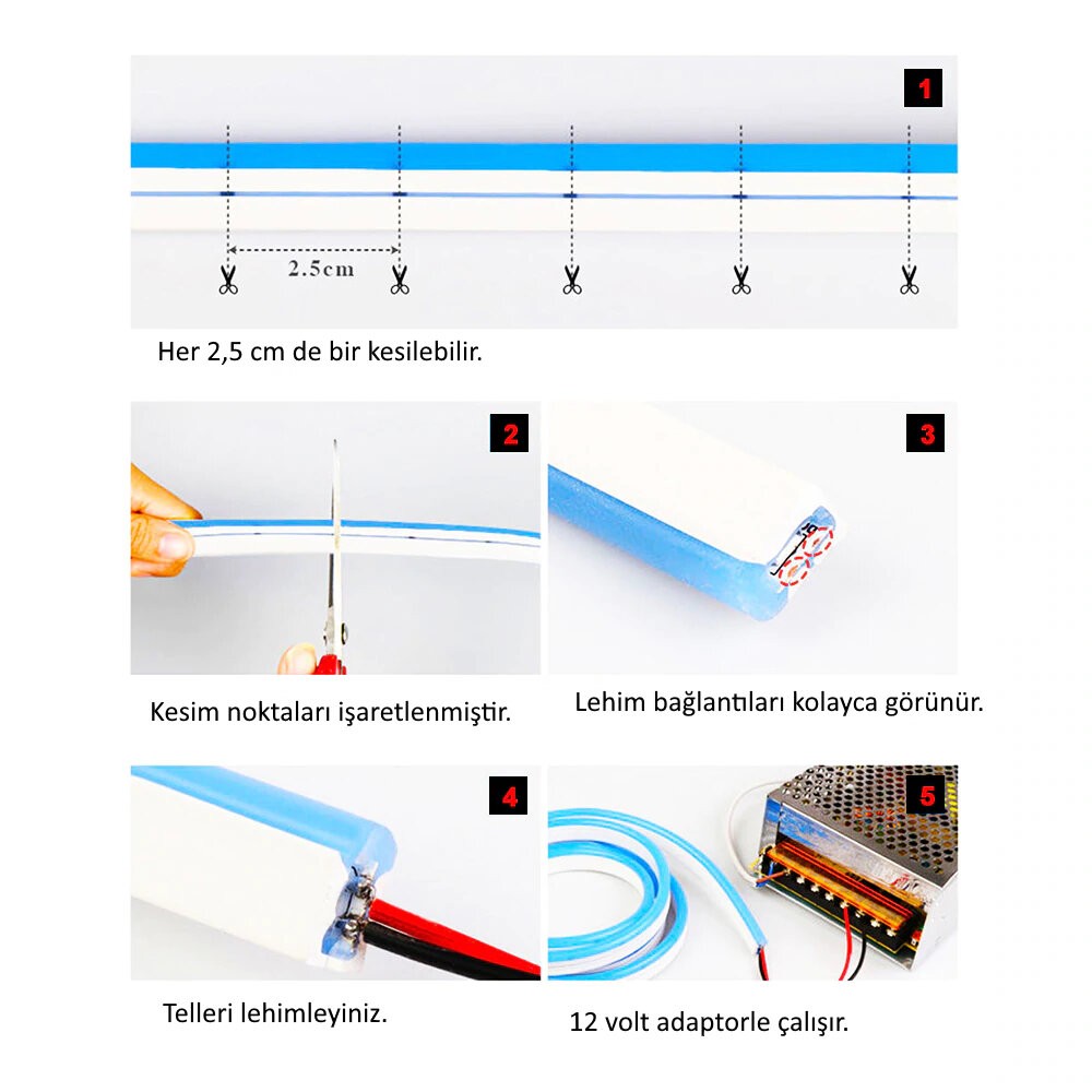 FUJİLED 12 Volt Neon Led Pembe Işık Metrede 120 Ledli 