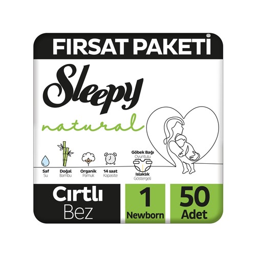 Sleepy Natural Fırsat Paketi Bebek Bezi 1  Numara Yenidoğan 50 Adet