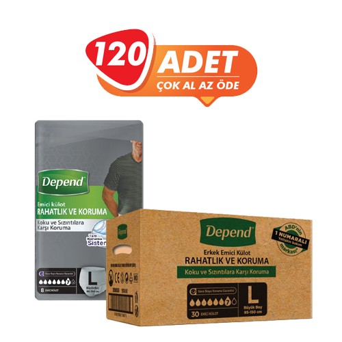 Depend Erkek Emici Külot Büyük Boy (L) 120 Adet