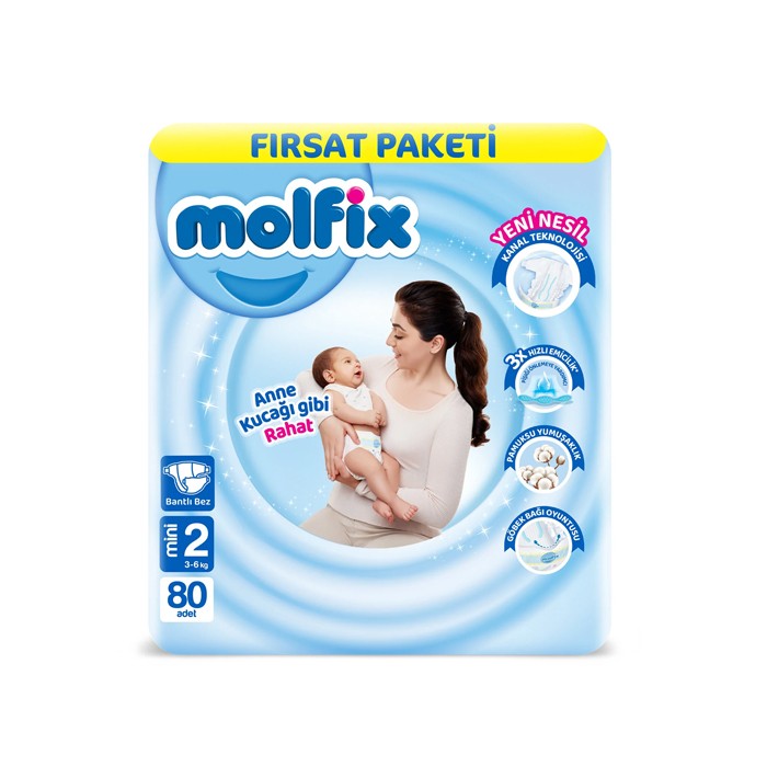 Molfix Fırsat Paketi Belbantlı Bebek Bezi 2 Beden 80 Adet 3-6 Kg